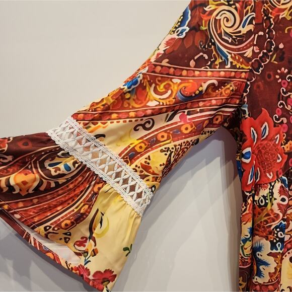 New Fall Colorful Dress Flowy Boho V-Neck Beach Dress Size L - Picture 3 of 9